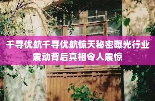 千寻优航千寻优航惊天秘密曝光行业震动背后真相令人震惊