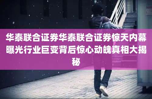 华泰联合证券华泰联合证券惊天内幕曝光行业巨变背后惊心动魄真相大揭秘