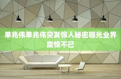 单兆伟单兆伟突发惊人秘密曝光业界震惊不已