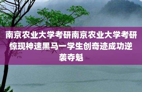 南京农业大学考研南京农业大学考研惊现神速黑马一学生创奇迹成功逆袭夺魁