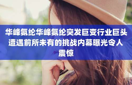 华峰氨纶华峰氨纶突发巨变行业巨头遭遇前所未有的挑战内幕曝光令人震惊