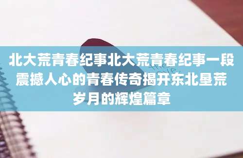 北大荒青春纪事北大荒青春纪事一段震撼人心的青春传奇揭开东北垦荒岁月的辉煌篇章